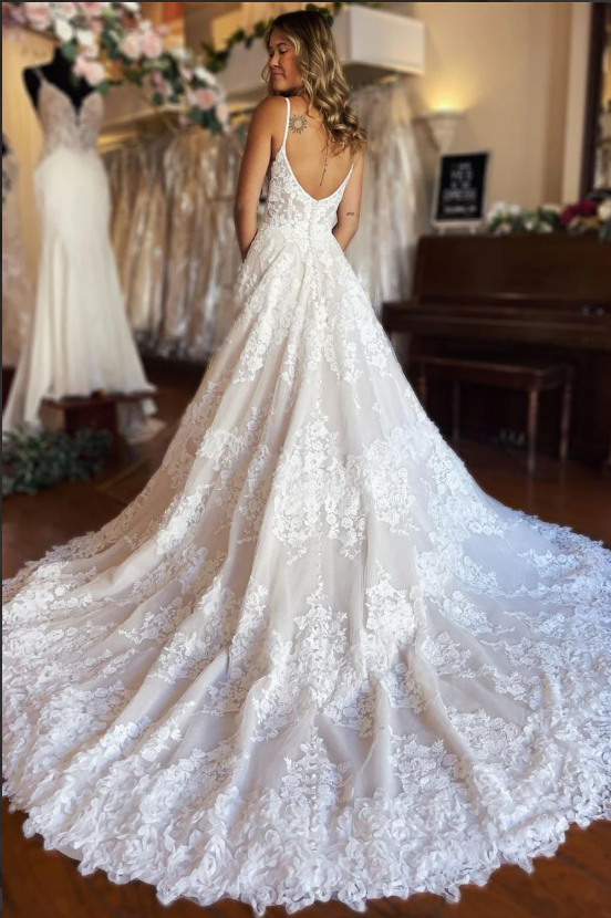 A-Line Lace Sleeveless Pleated Wedding Gown - Chloe Dress