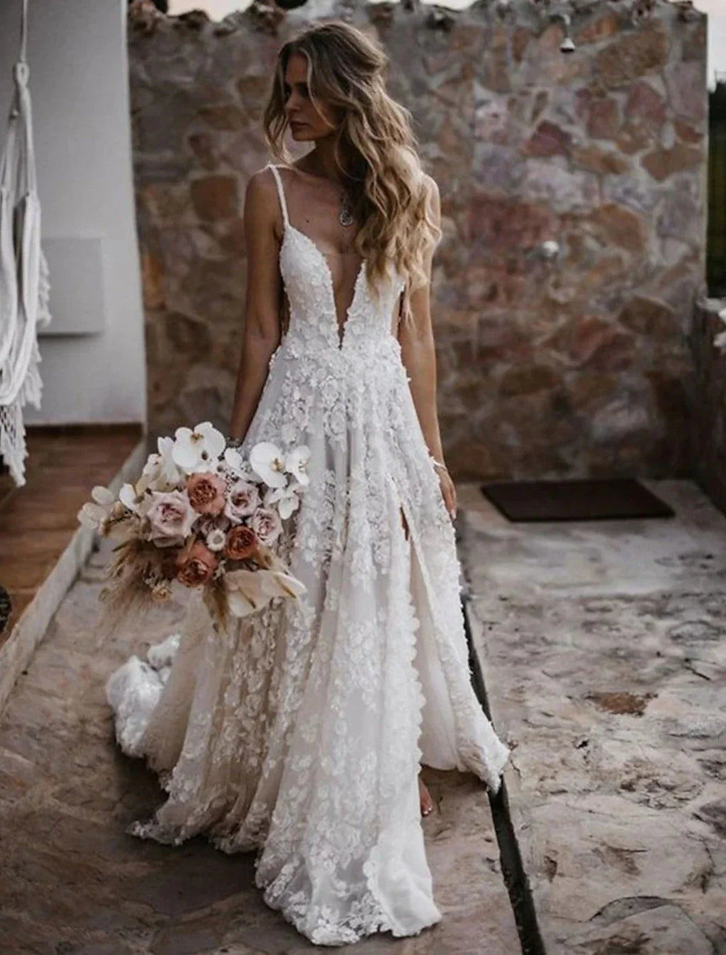 A-Line Sweetheart Lace Train Wedding Gown - Chloe Dress
