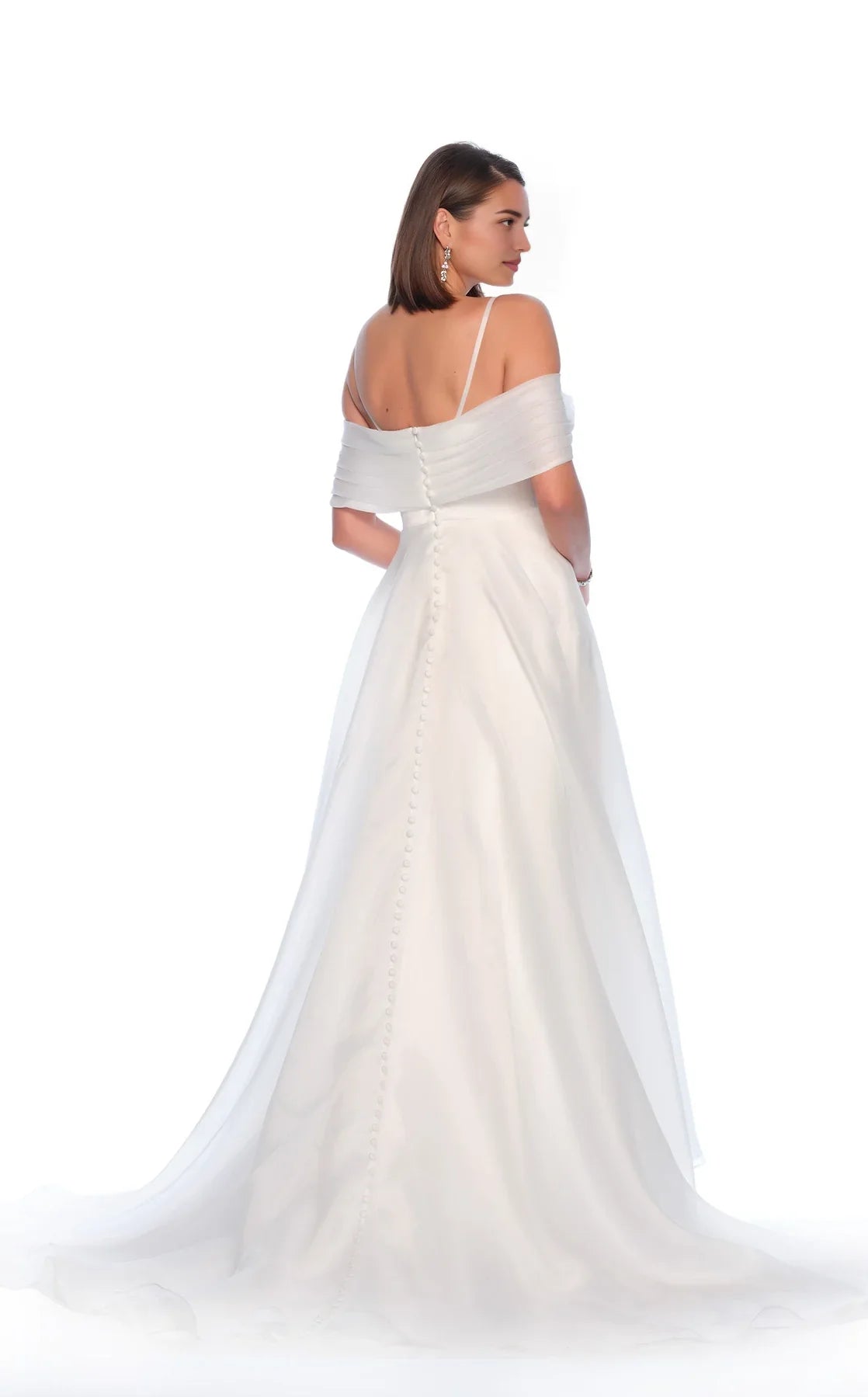 Off The Shoulder A‑Line Wedding Dress Slit Buttons Chapel Train