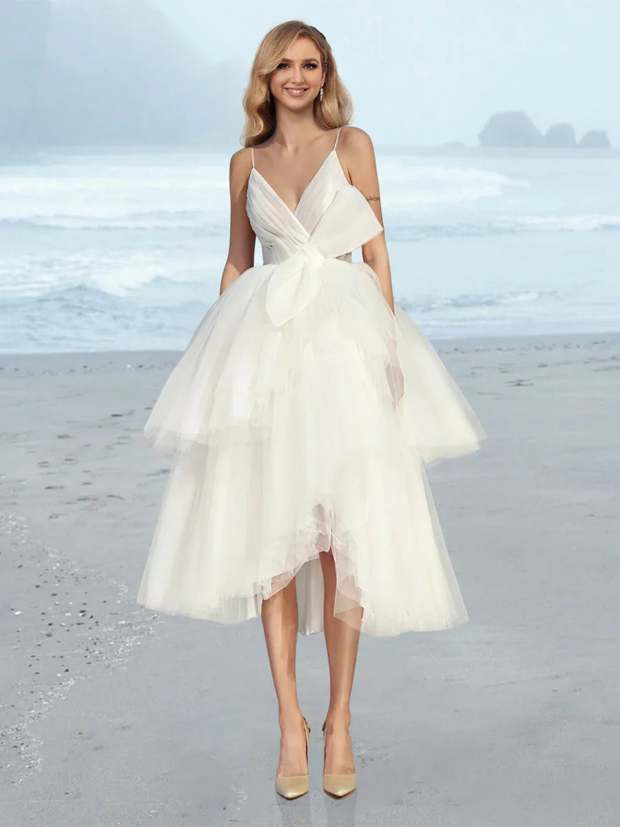 A-Line V-Neck Tea-Length Wedding Dress - Chloe Dress