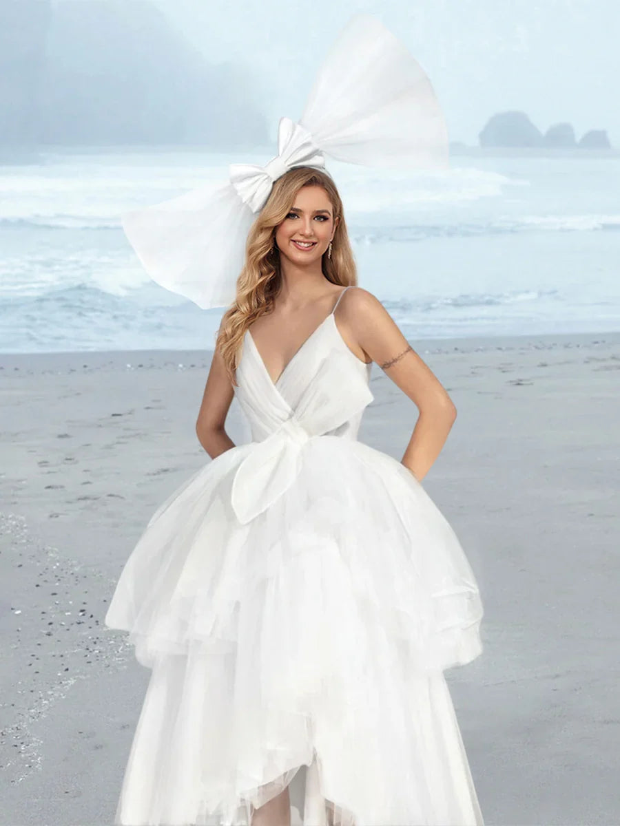 A-Line V-Neck Tea-Length Wedding Dress - Chloe Dress