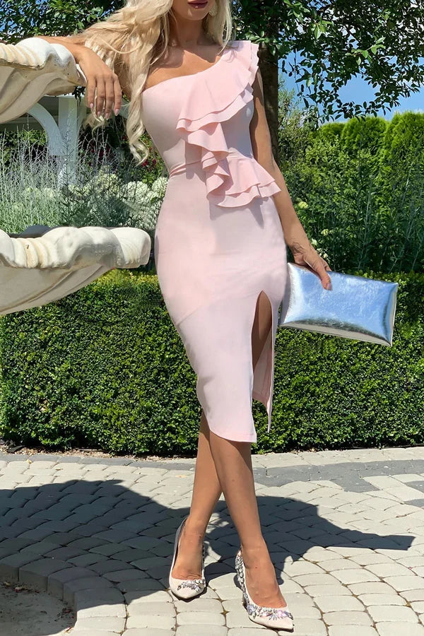 One-Shoulder Ruffled Evening Dress - Chloe Dress
