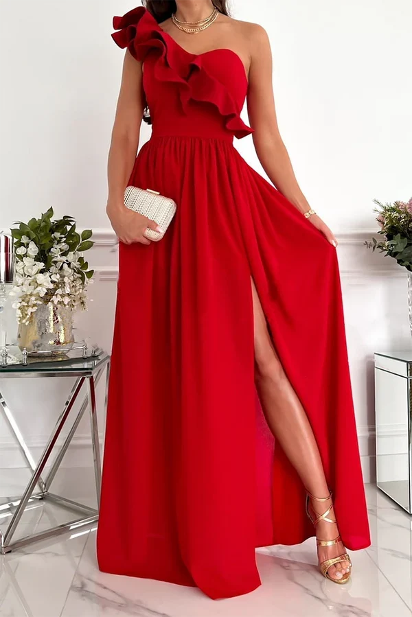 One-Shoulder Ruffled Evening Dress - Chloe Dress