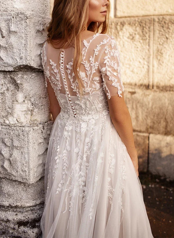 A-Line Chiffon Short Sleeve Applique Mini Dress - Chloe Dress