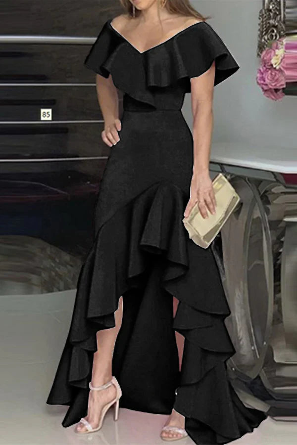 V-Neck Ruffled Evening Dress - Chloe Dress