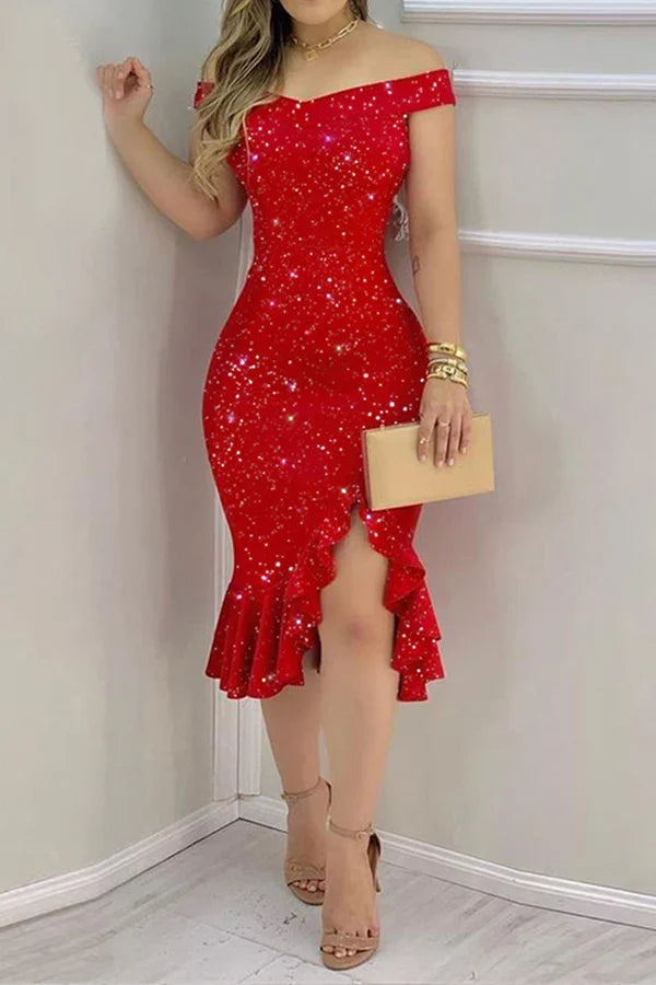 Off-Shoulder Sequin Evening Dress - Chloe Dress