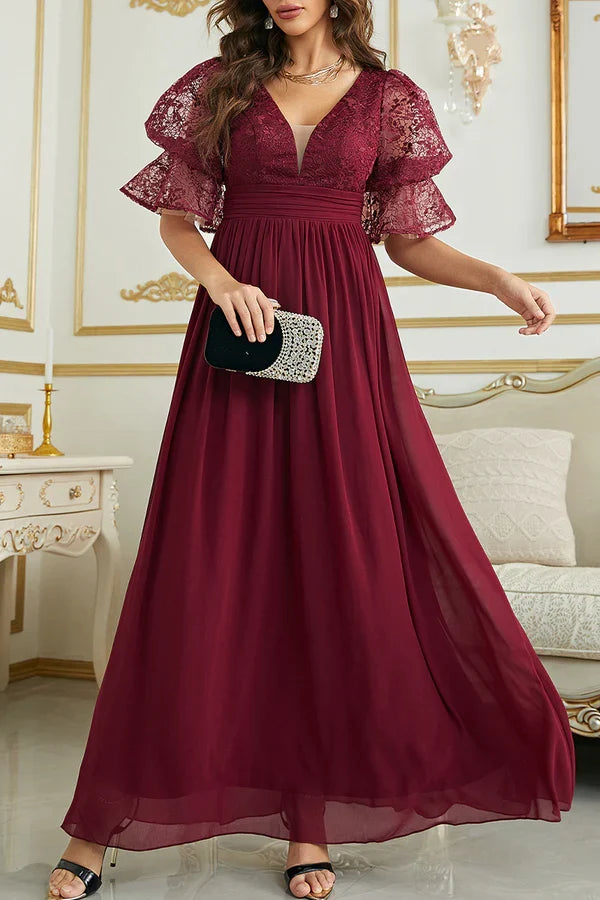 V-Neck Lace Evening Dress - Chloe Dress