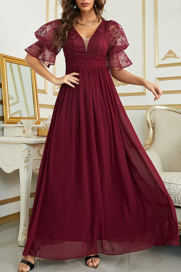 V-Neck Lace Evening Dress - Chloe Dress