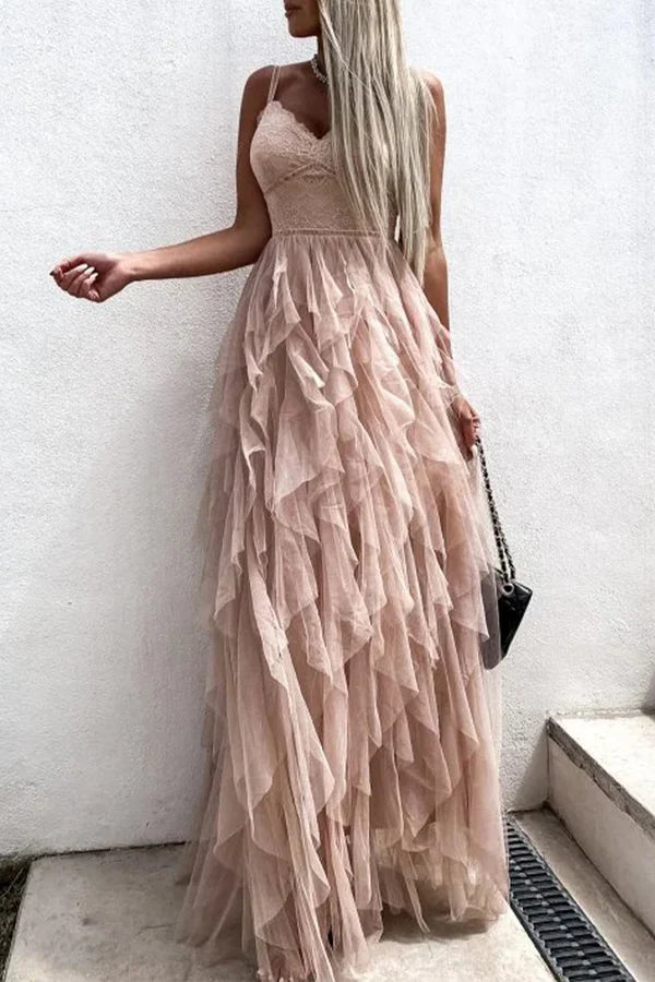 V-Neck Mesh Evening Dress - Chloe Dress