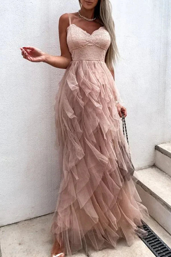 V-Neck Mesh Evening Dress - Chloe Dress