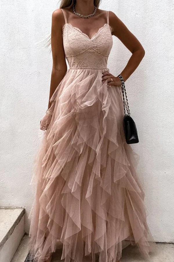 V-Neck Mesh Evening Dress - Chloe Dress