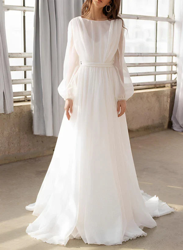A-Line Chiffon Long Sleeve Wedding Dress - Chloe Dress