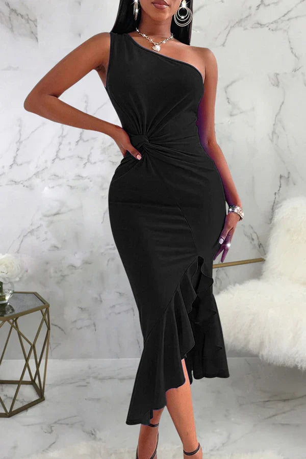 One-Shoulder Ruffled Evening Dress - Chloe Dress