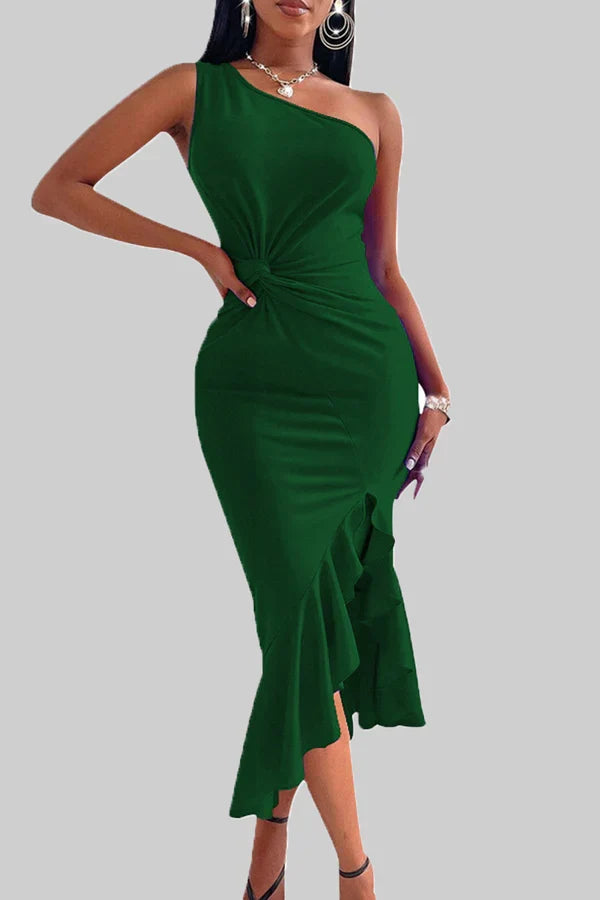 One-Shoulder Ruffled Evening Dress - Chloe Dress