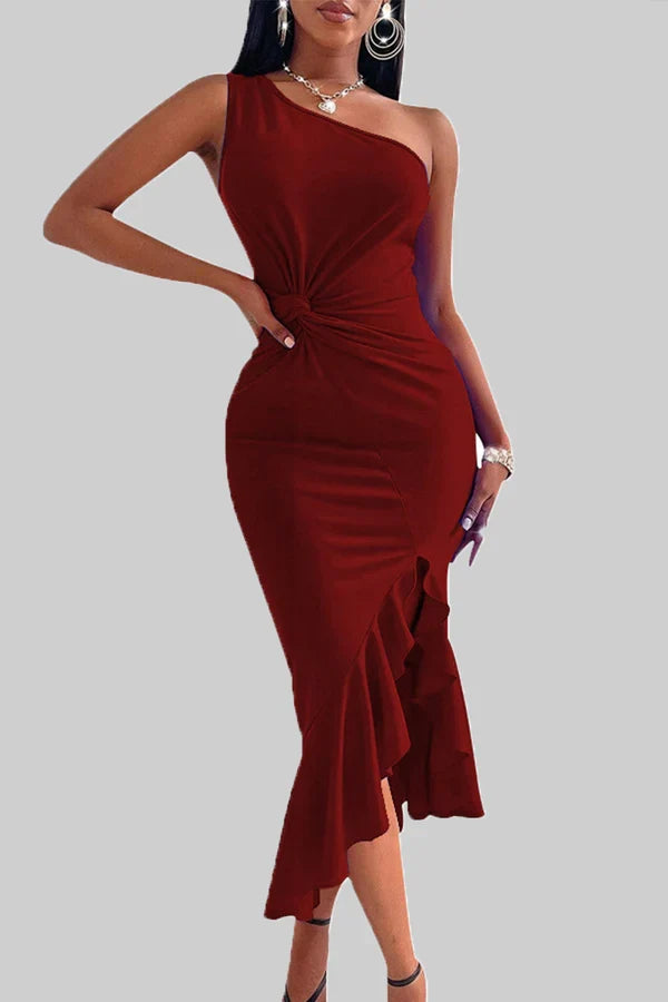 One-Shoulder Ruffled Evening Dress - Chloe Dress