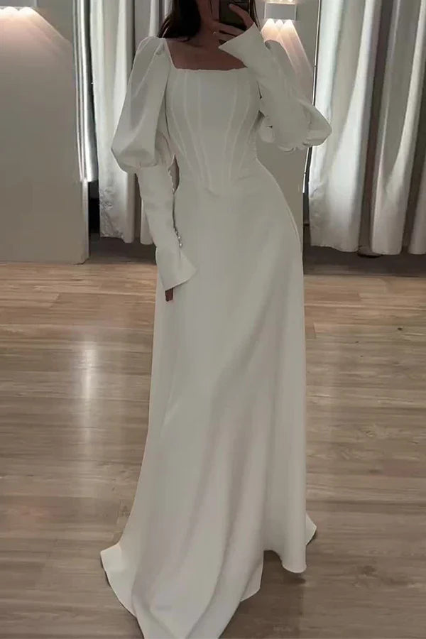Square Neck Ruffled Evening Dress - Chloe Dress