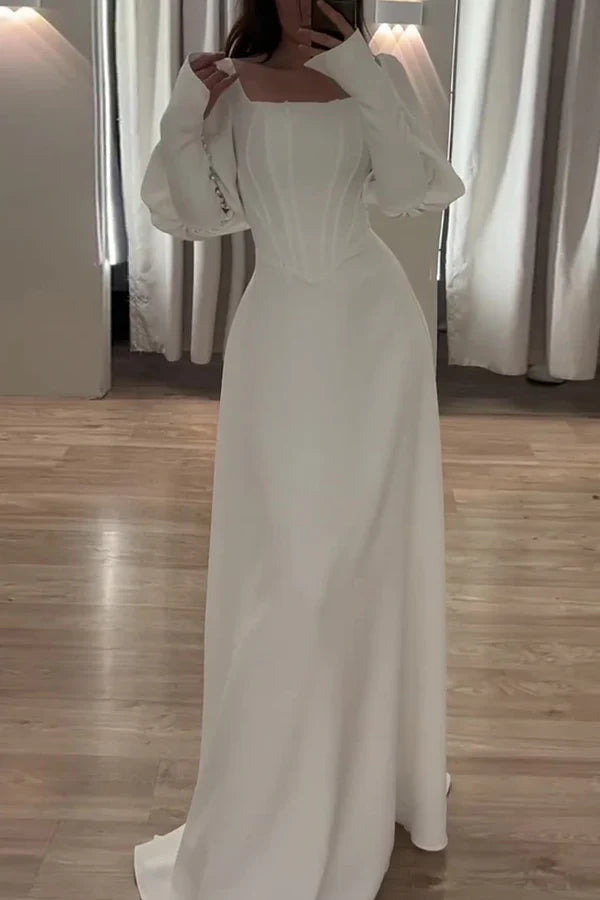 Square Neck Ruffled Evening Dress - Chloe Dress