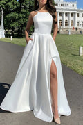 Square Neck High Slit Evening Dress - Chloe Dress