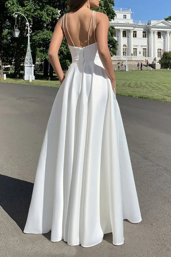 Square Neck High Slit Evening Dress - Chloe Dress