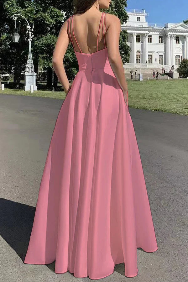 Square Neck High Slit Evening Dress - Chloe Dress