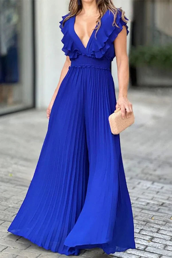 V-Neck Sleeveless Ruffled Evening Dress - Chloe Dress