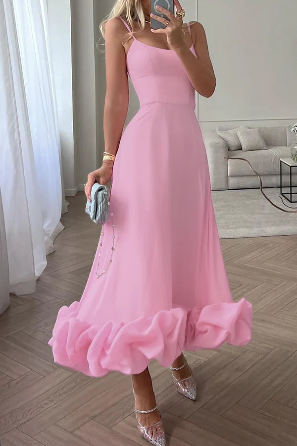 Square Neck Pleated Evening Dress - Chloe Dress