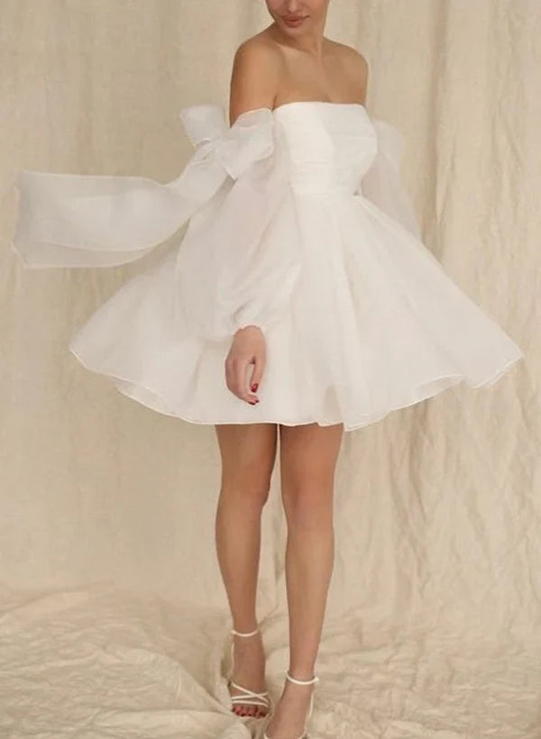 A-Line Long Sleeve Bubble Mini Wedding Dress - Chloe Dress