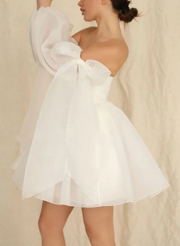 A-Line Long Sleeve Bubble Mini Wedding Dress - Chloe Dress