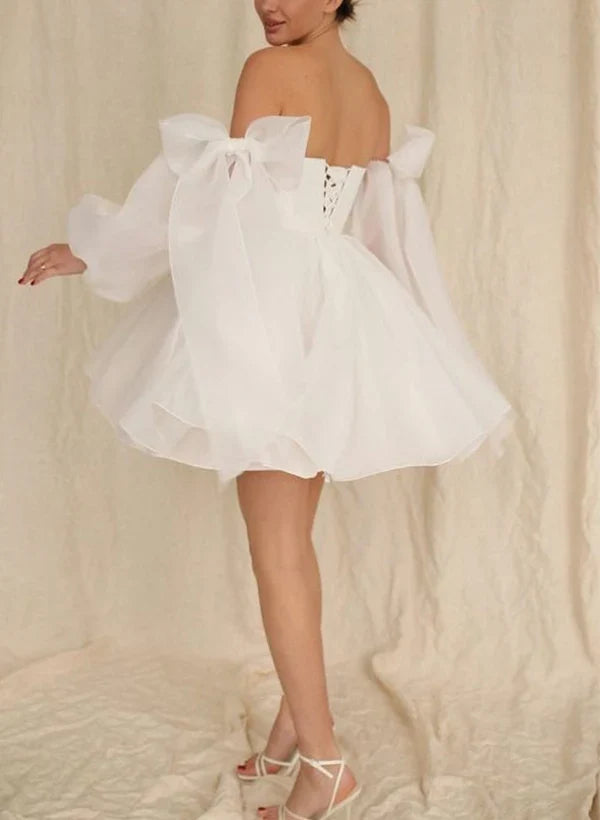 A-Line Long Sleeve Bubble Mini Wedding Dress - Chloe Dress