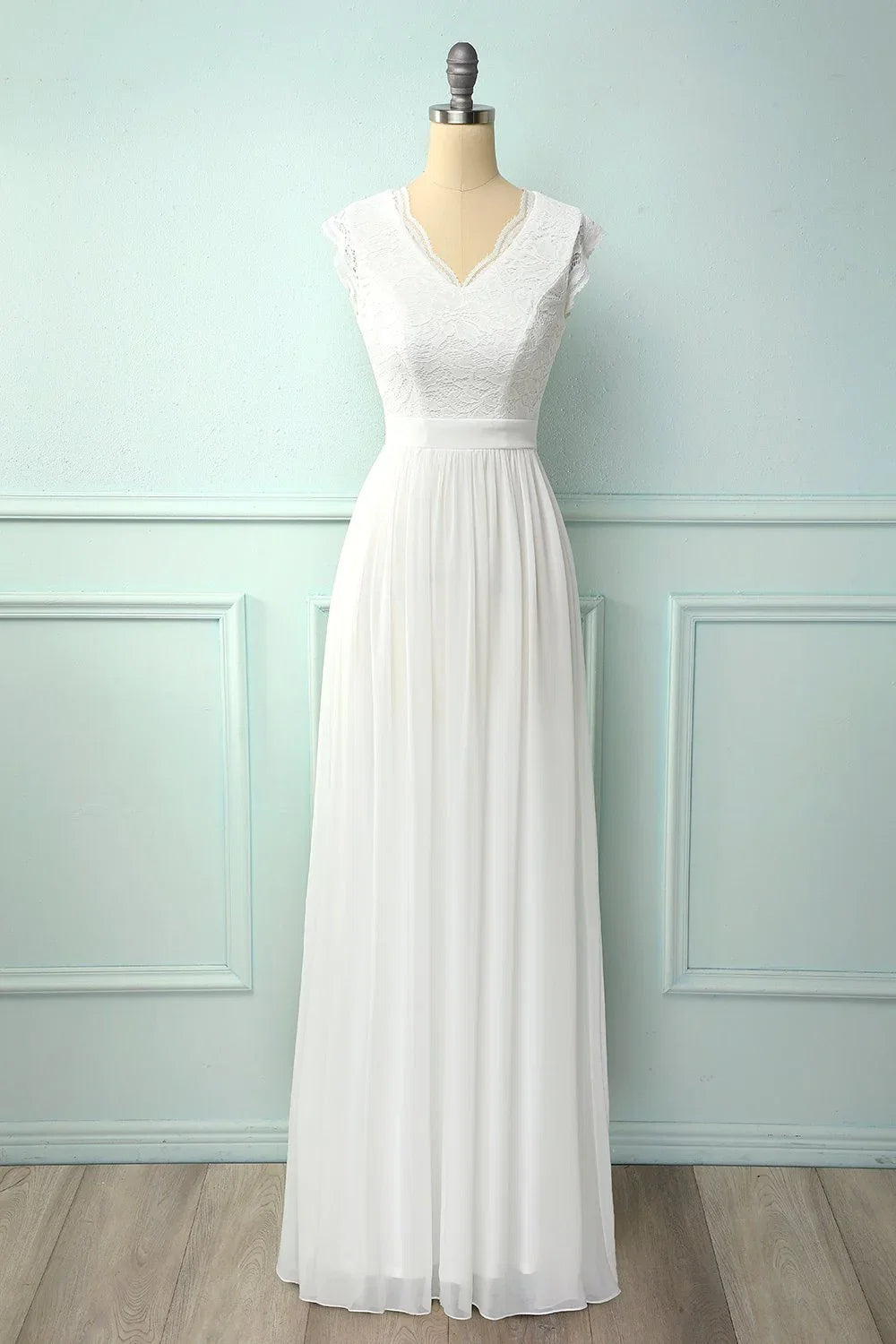 White V-Neck Wedding Dress - Chloe Dress
