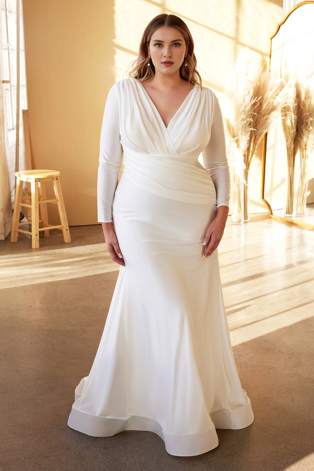 V-Neck Long Sleeve Wedding Dress - Chloe Dress