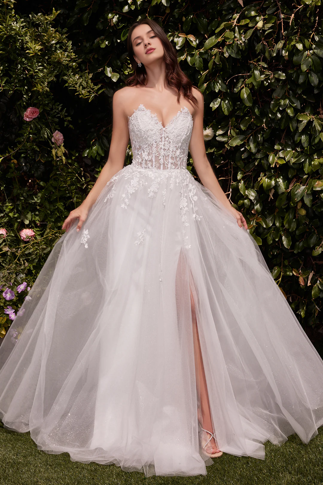 White Strapless Lace Embroidered Wedding Dress - Chloe Dress