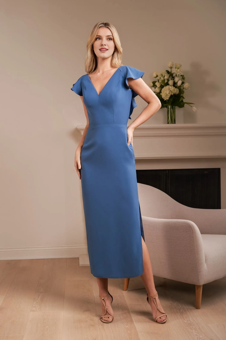 V-Neck Crepe Ruffled Wedding Dress - Chloe Dress