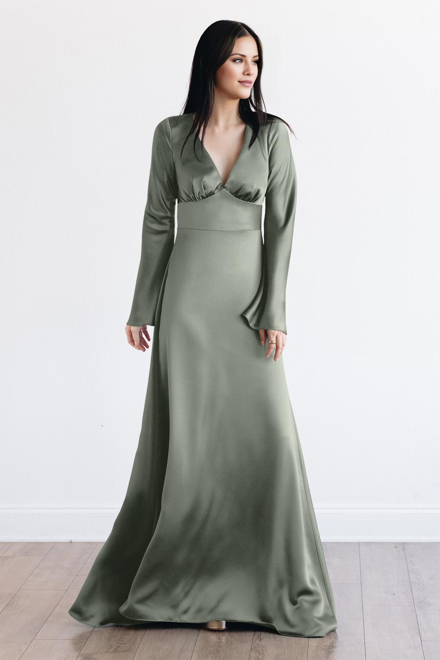 V-Neck Long Sleeve Backless Floor-Length Evening Dress - Chloe Dress
