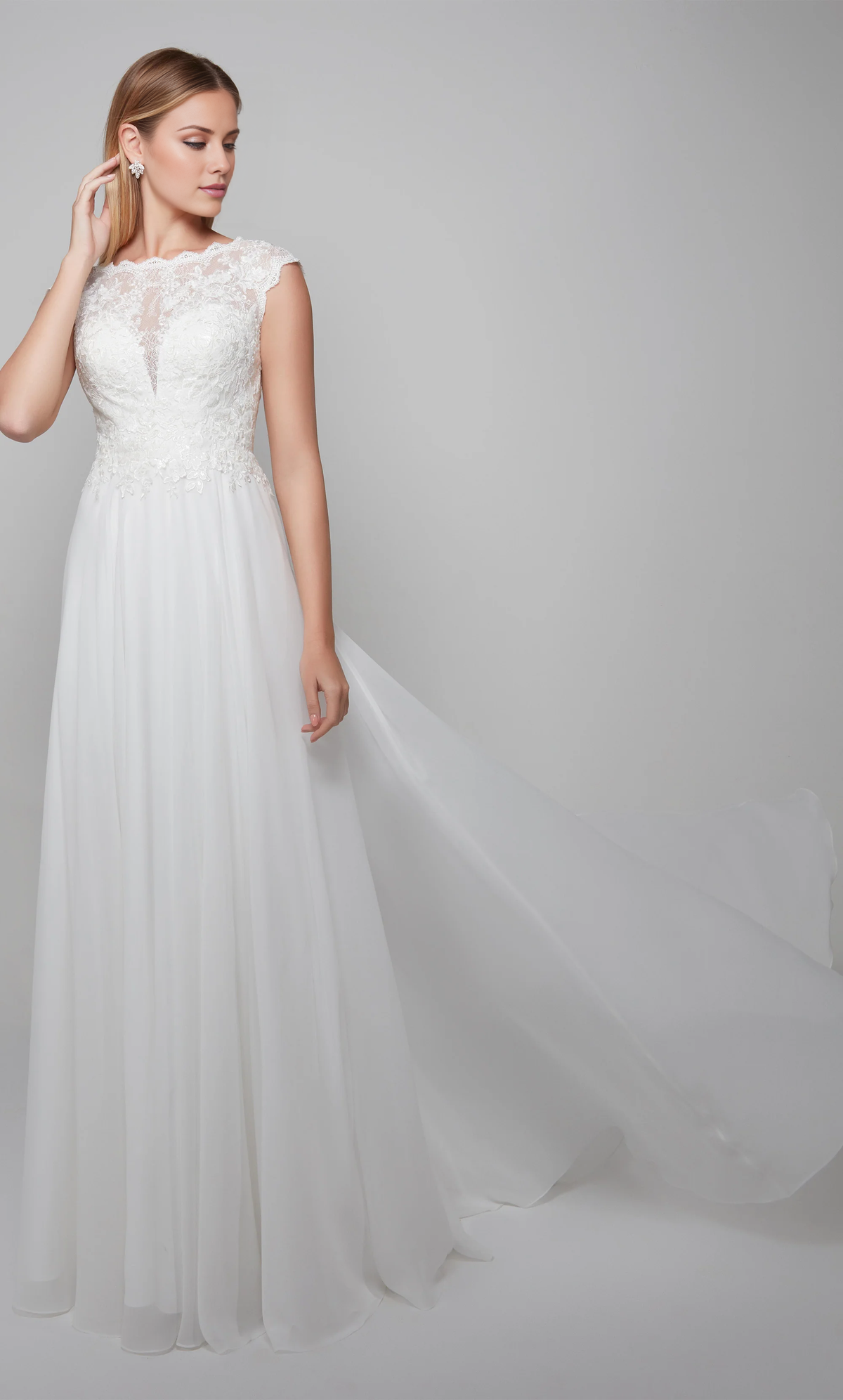 A-Line Illusion Chiffon Lace-Up Back Floor-Length Wedding Dress - Chloe Dress