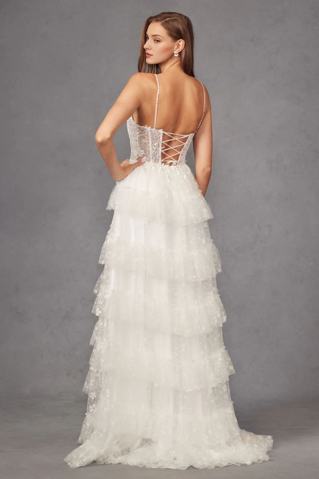 White Long Sleeve Lace-Up Back Wedding Dress - Chloe Dress