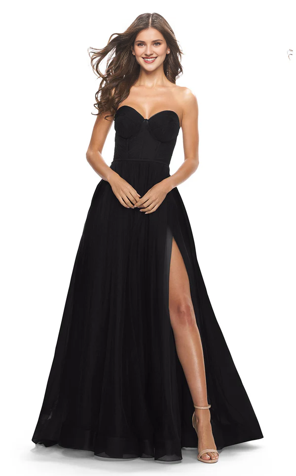 A-Line Strapless Lace-Up Back High Slit Floor-Length Prom Dress - Chloe Dress