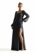 A-Line Square Neck Chiffon Long Sleeve Wedding Dress - Chloe Dress