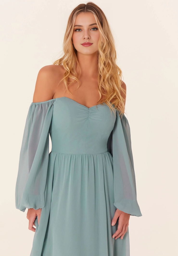 Bishop Sleeve High Slit Wedding Dress - Chloe Dress