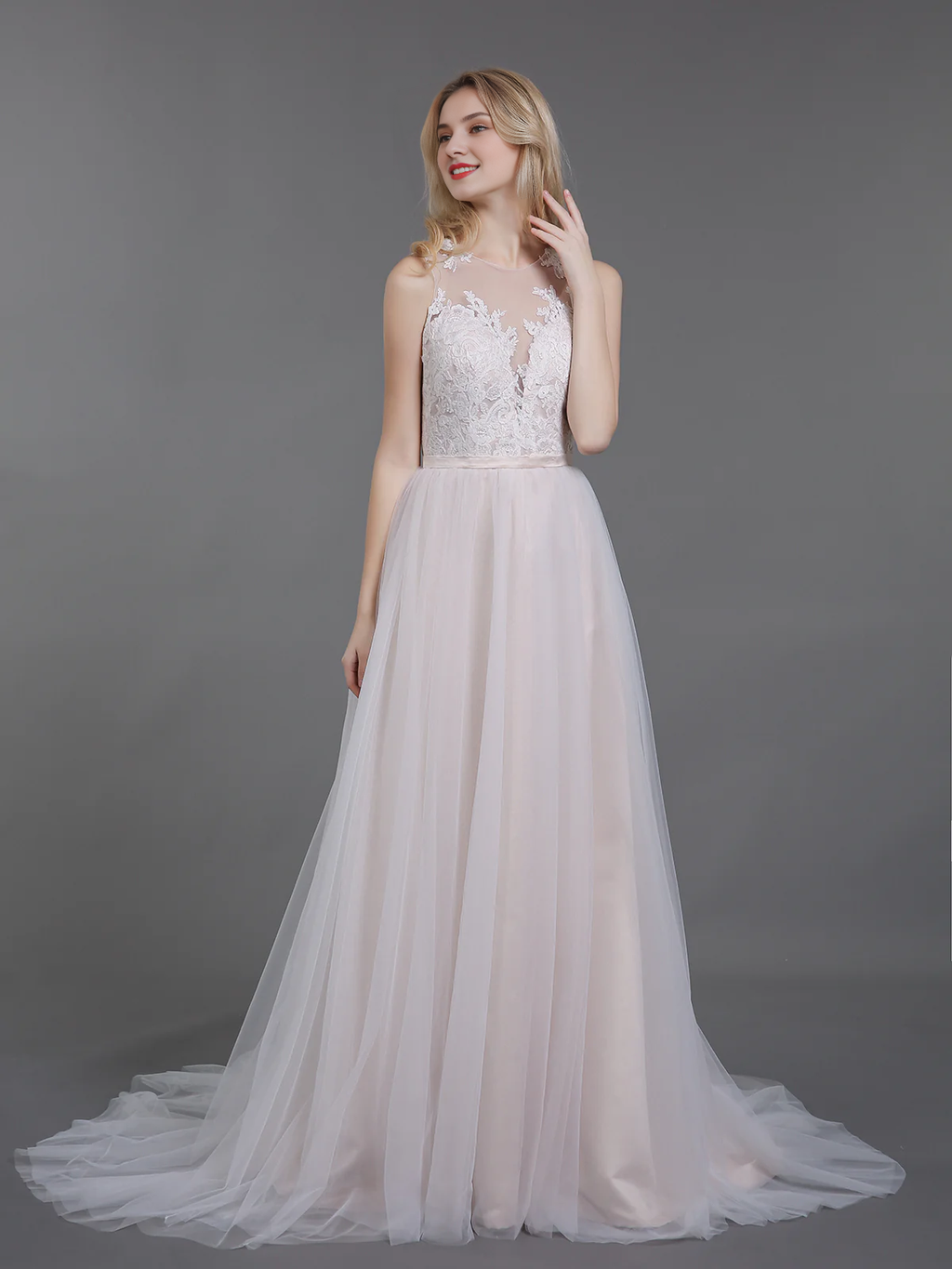 Chiffon Button Back Wedding Dress - Chloe Dress