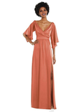 V-Neck Long Sleeve Backless High Slit Floor-Length Prom Dress - Chloe Dress