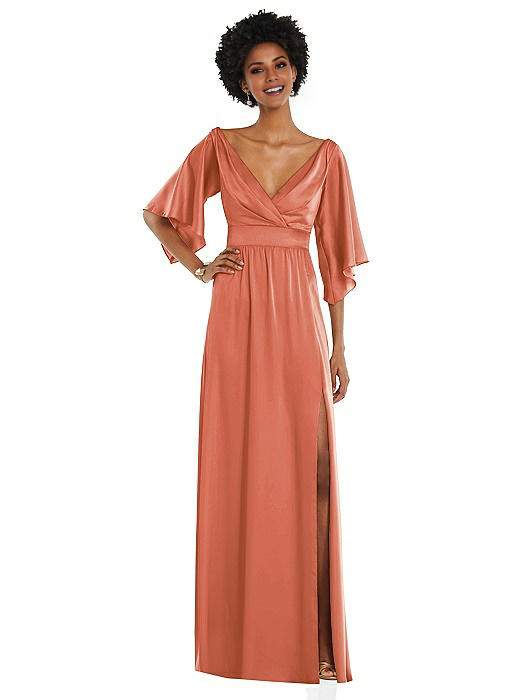 V-Neck Long Sleeve Backless High Slit Floor-Length Prom Dress - Chloe Dress