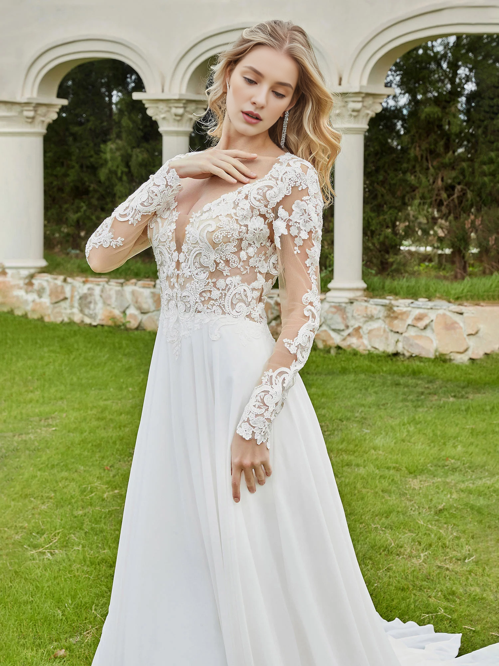 V-Neck Button Back Wedding Dress - Chloe Dress