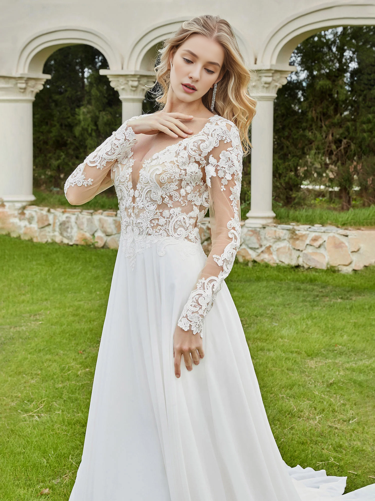 V-Neck Button Back Wedding Dress - Chloe Dress