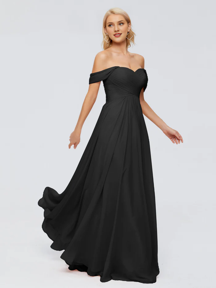 Off-Shoulder Chiffon Floor-Length Wedding Dress - Chloe Dress