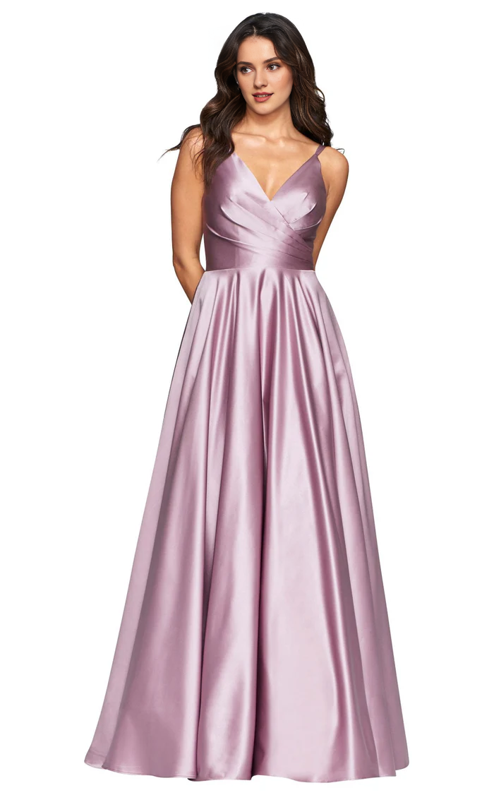 V-Neck Satin Floor-Length Evening Dress - Chloe Dress