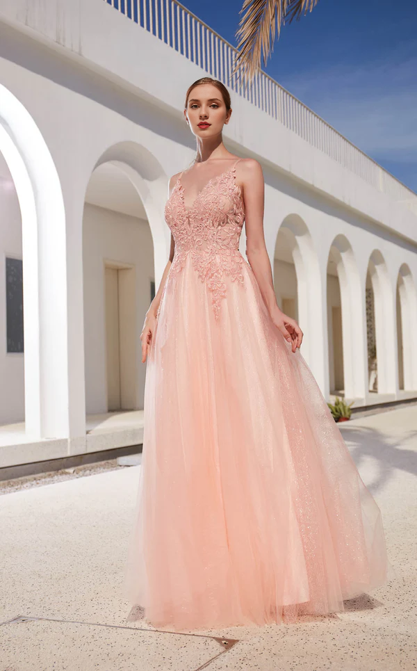 A-Line V-Neck Sleeveless Lace-Up Back High Slit Floor-Length Evening Gown - Chloe Dress