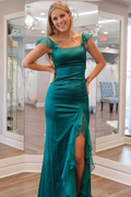 Green Mermaid Square Neck Ruffled Prom Dress - Chloe Dress