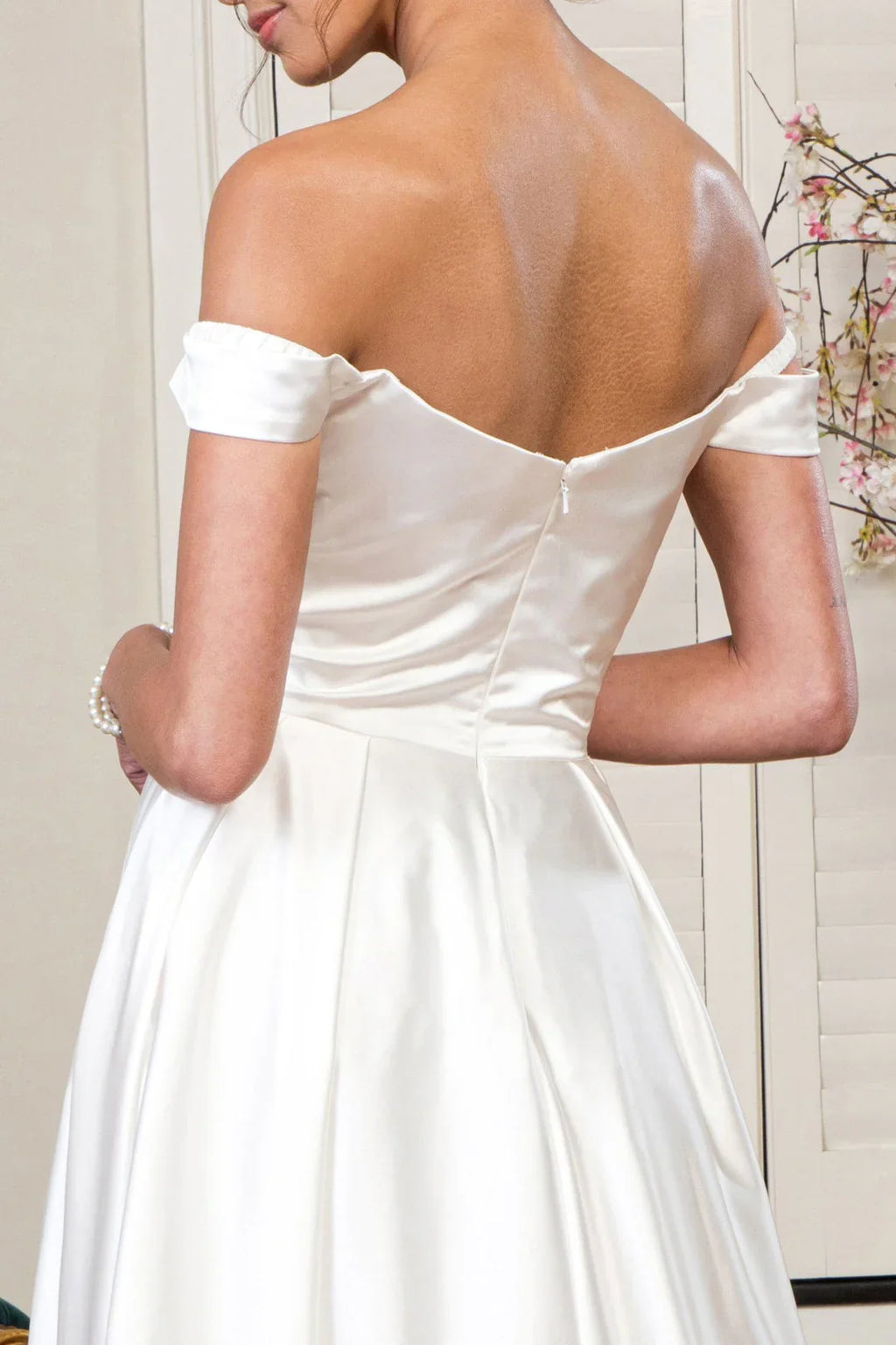 Off-Shoulder Satin Wedding Dress - Chloe Dress