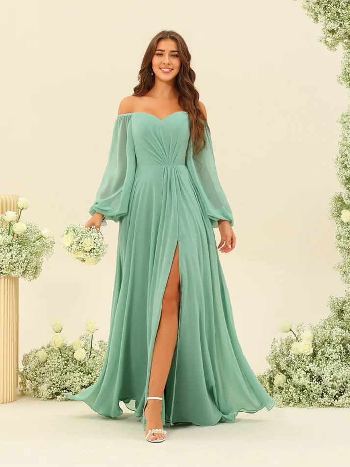 A-Line Chiffon High Slit Floor-Length Wedding Dress - Chloe Dress